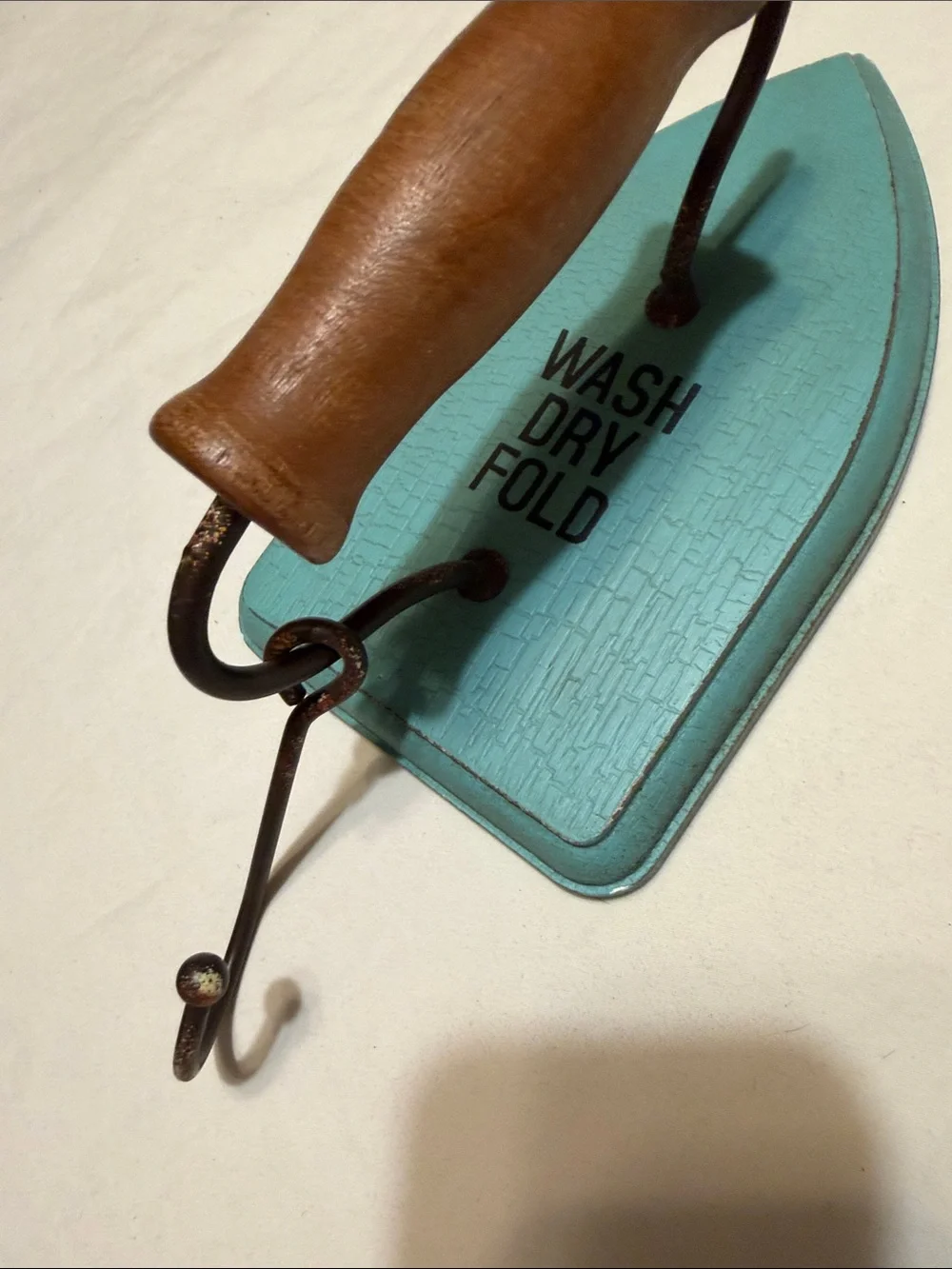 Hobby Lobby Turquoise 'Wash Dry Fold' Decorative Hook with Wood Handle
